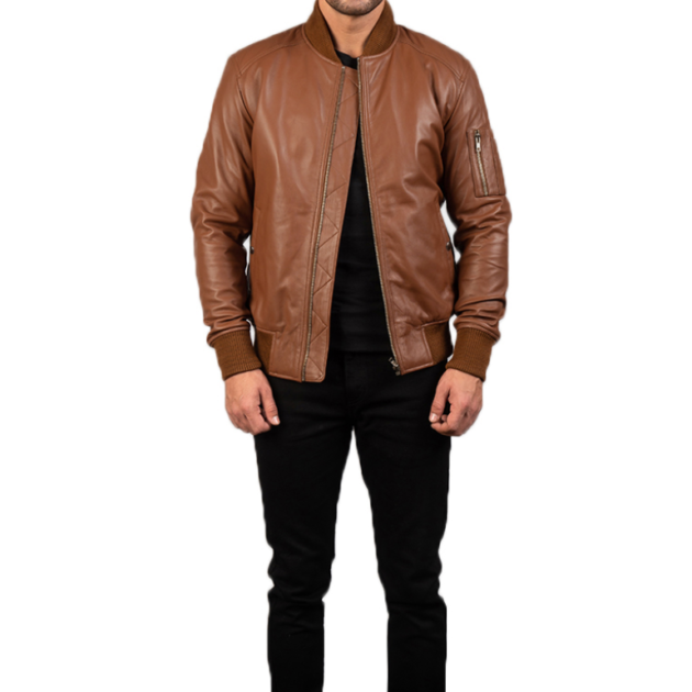 Bomia Ma-1 Brown Leather Jacket – Iconic Bomber Look for Men