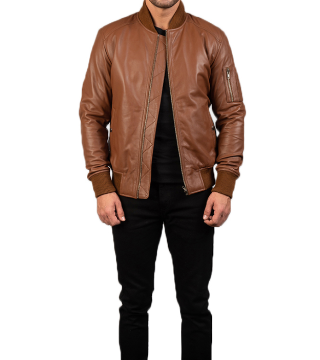 Bomia Ma-1 Brown Leather Jacket – Iconic Bomber Look for Men