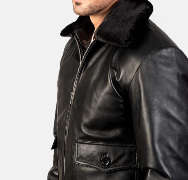 Airin G-1 Black Leather Jacket with Plush Fur Collar