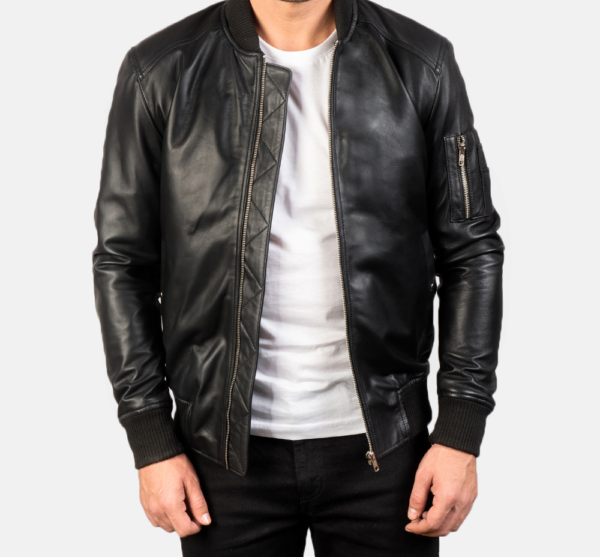 Bomia MA-1 Black Leather Motorcycle Jacket