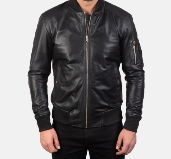 Bomia MA-1 Black Leather Motorcycle Jacket