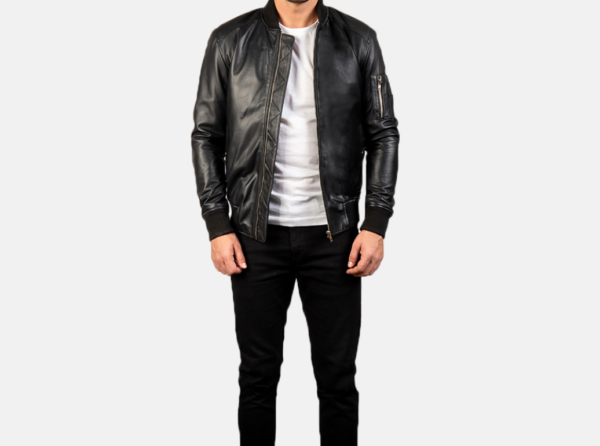 Bomia MA-1 Black Leather Motorcycle Jacket