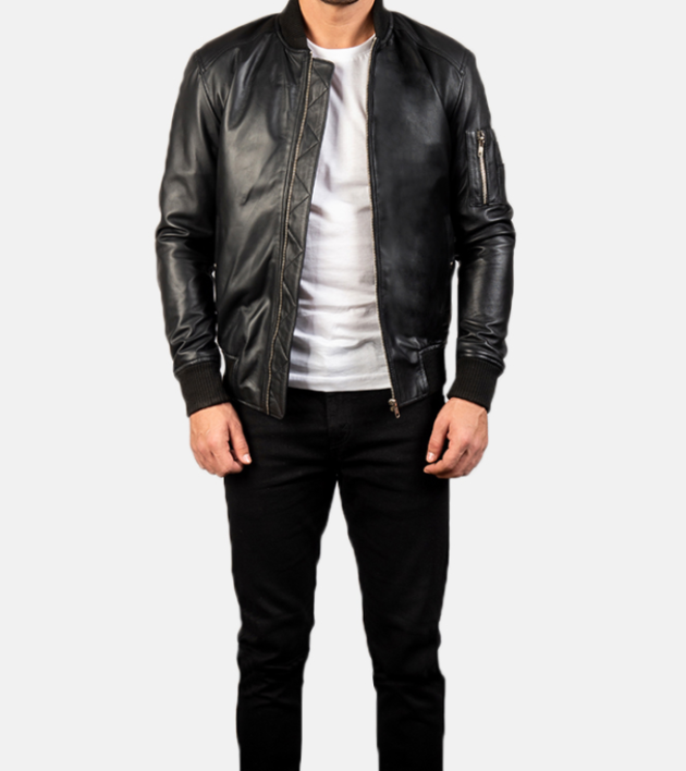 Bomia MA-1 Black Leather Motorcycle Jacket