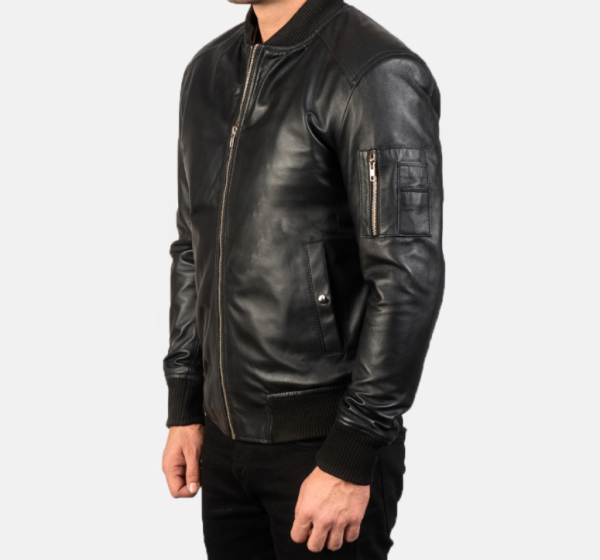 Bomia MA-1 Black Leather Motorcycle Jacket