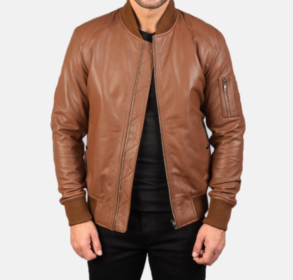 Bomia Ma-1 Brown Leather Jacket – Iconic Bomber Look for Men