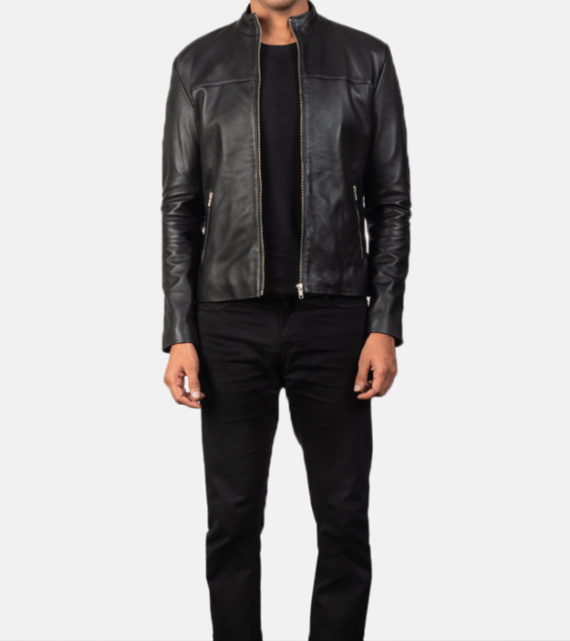 Men’s Adornica Black Leather Biker Jacket – Premium & Durable