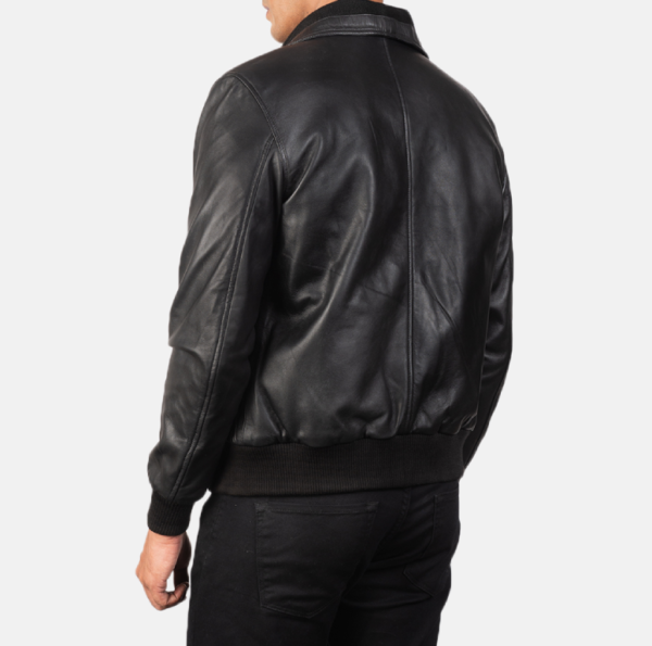 Men’s Air Rolf Black Leather Bomber Jacket – Sleek and Durable