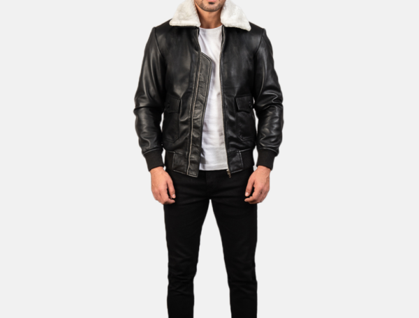 Men’s Airin G-1 Black & White Leather Jacket – Fur-Lined for Ultimate Warmth