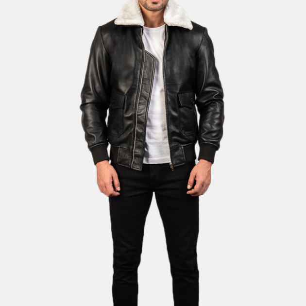 Men’s Airin G-1 Black & White Leather Jacket – Fur-Lined for Ultimate Warmth