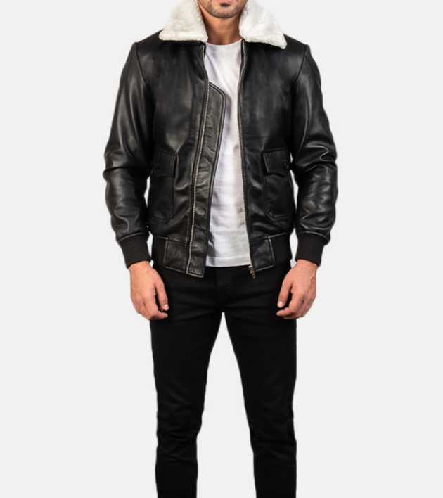 Men’s Airin G-1 Black & White Leather Jacket – Fur-Lined for Ultimate Warmth