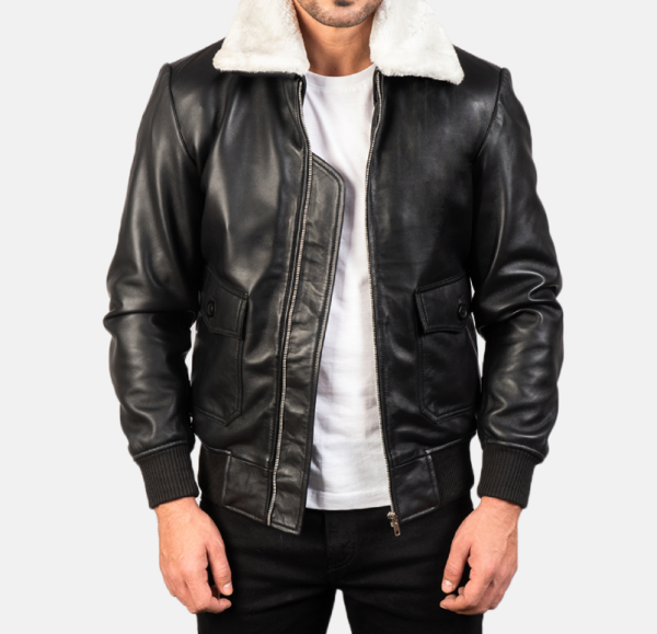 Men’s Airin G-1 Black & White Leather Jacket – Fur-Lined for Ultimate Warmth