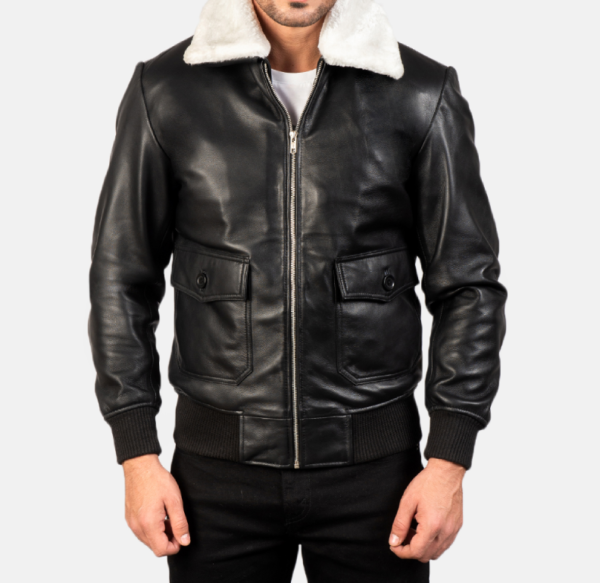 Men’s Airin G-1 Black & White Leather Jacket – Fur-Lined for Ultimate Warmth