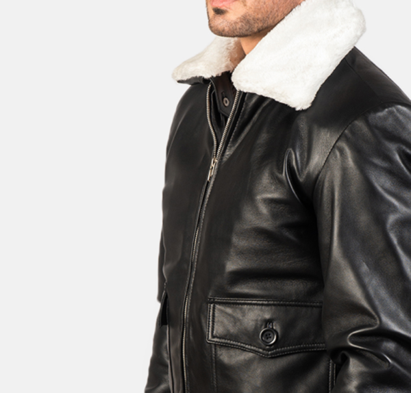 Men’s Airin G-1 Black & White Leather Jacket – Fur-Lined for Ultimate Warmth