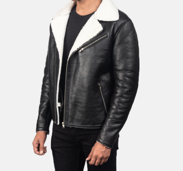 Alberto Black Leather Jacket with Premium White Fur Lining