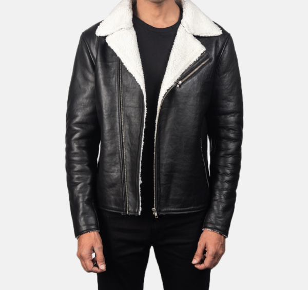 Alberto Black Leather Jacket with Premium White Fur Lining