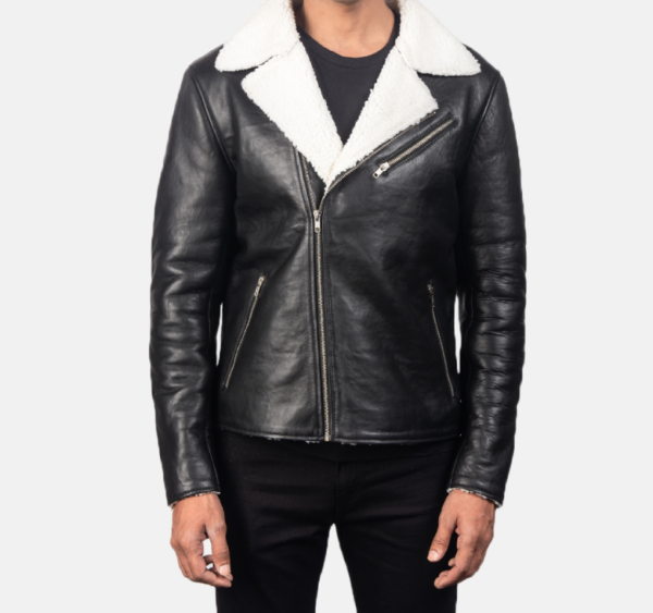 Alberto Black Leather Jacket with Premium White Fur Lining