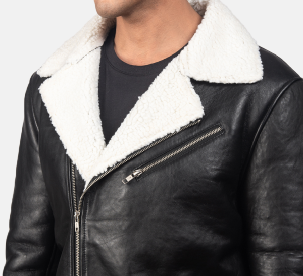 Alberto Black Leather Jacket with Premium White Fur Lining