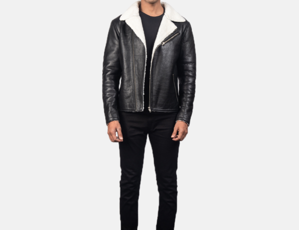 Alberto Black Leather Jacket with Premium White Fur Lining