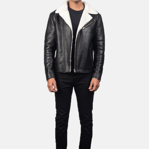 Alberto Black Leather Jacket with Premium White Fur Lining