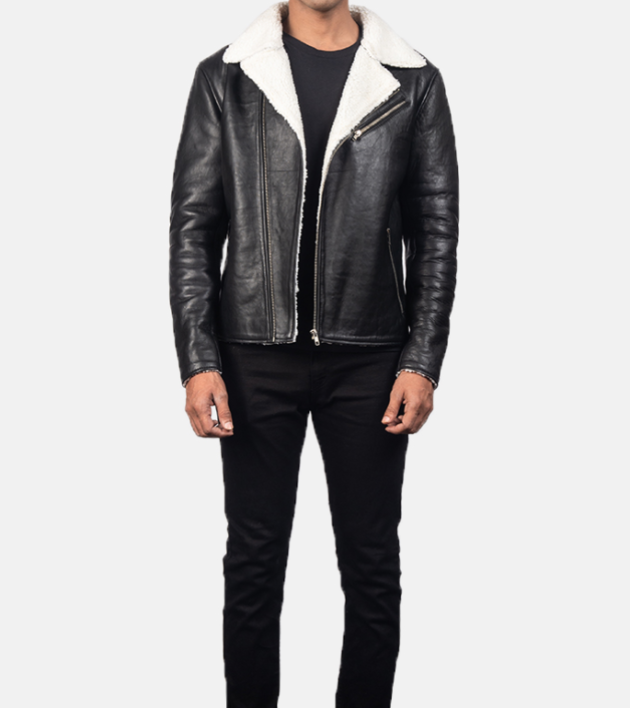 Alberto Black Leather Jacket with Premium White Fur Lining