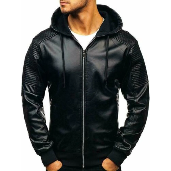 Men's Biker Hooded Lambskin Leather Jacket – Rugged & Stylish