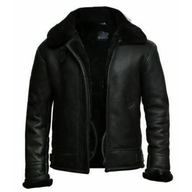 Men’s Black Leather RAF Aviator Jacket – Fur-Lined for Ultimate Warmth