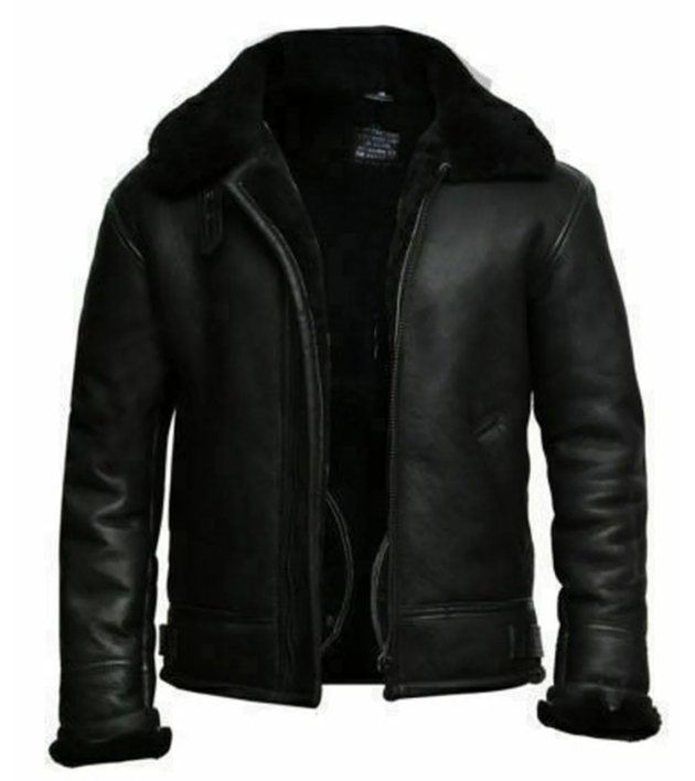 Men’s Black Leather RAF Aviator Jacket – Fur-Lined for Ultimate Warmth