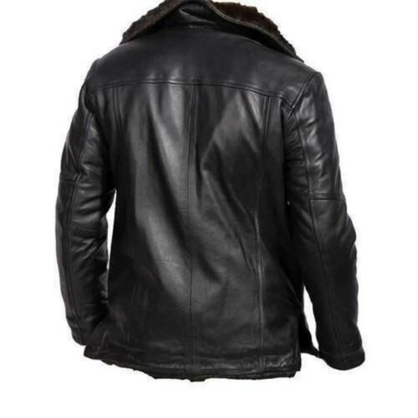 Men's Black Sheepskin Leather Jacket with Plush Fur Lining