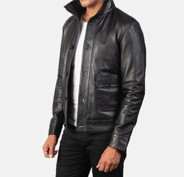 Men’s Columbus Black Leather Bomber Jacket – Rugged & Stylish