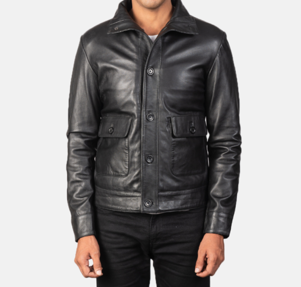 Men’s Columbus Black Leather Bomber Jacket – Rugged & Stylish