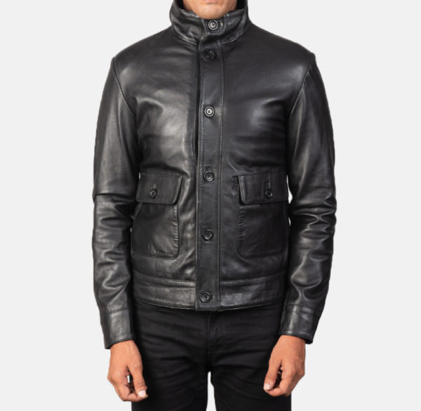 Men’s Columbus Black Leather Bomber Jacket – Rugged & Stylish