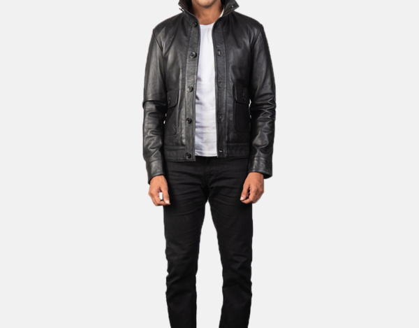 Men’s Columbus Black Leather Bomber Jacket – Rugged & Stylish