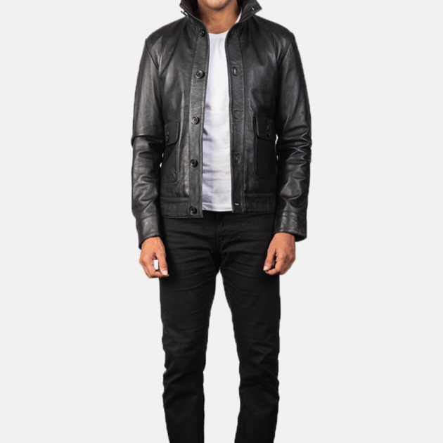 Men’s Columbus Black Leather Bomber Jacket – Rugged & Stylish