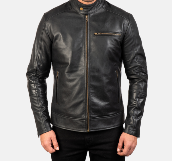 Men’s Ionic Black Leather Biker Jacket – Premium & Durable Design