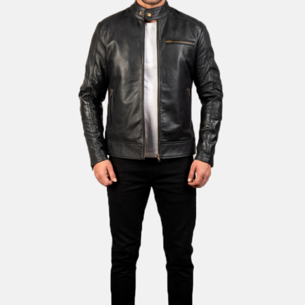 Men's Dean Black Leather Biker Jacket – Classic Motorcycle Style