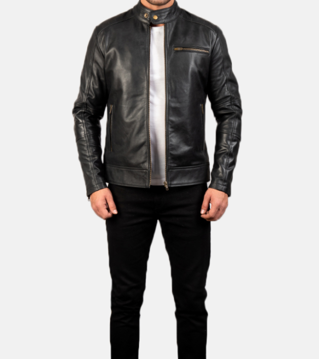 Men's Dean Black Leather Biker Jacket – Classic Motorcycle Style