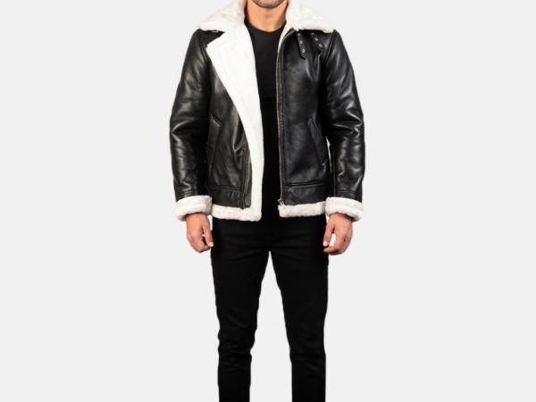 Men’s Francis B-3 Black & White Leather Jacket – Fur-Lined for Ultimate Warmth