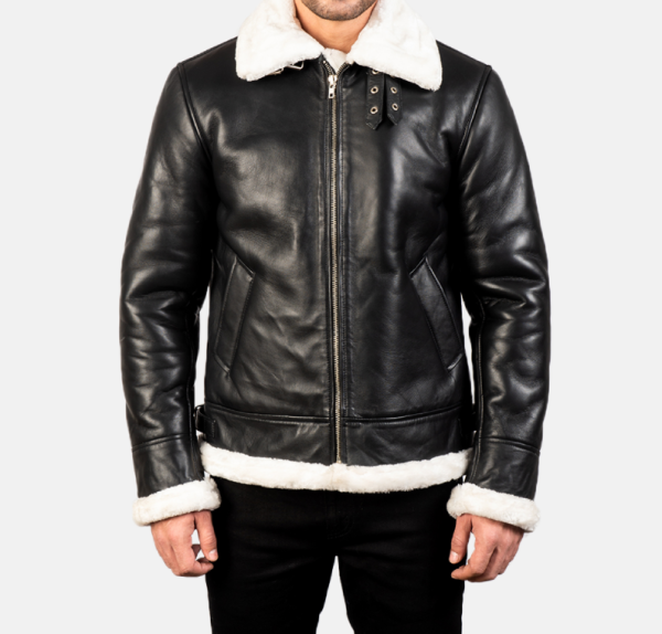 Men’s Francis B-3 Black & White Leather Jacket – Fur-Lined for Ultimate Warmth