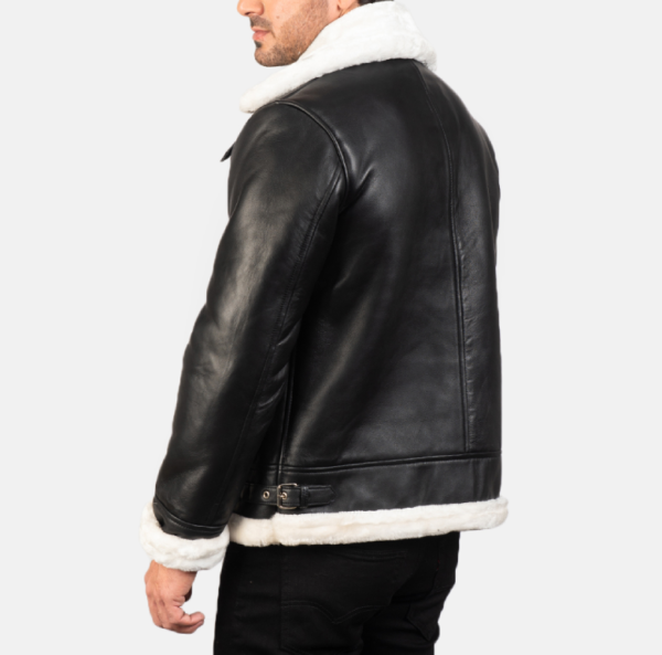 Men’s Francis B-3 Black & White Leather Jacket – Fur-Lined for Ultimate Warmth