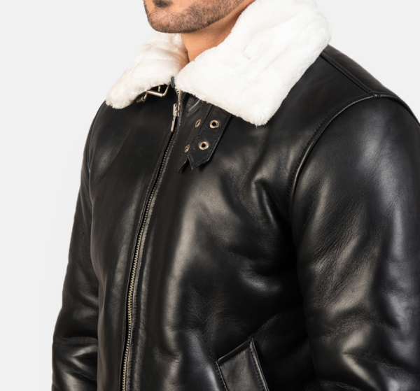 Men’s Francis B-3 Black & White Leather Jacket – Fur-Lined for Ultimate Warmth