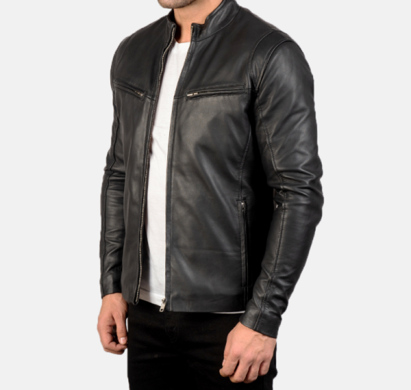 Men’s Ionic Black Leather Biker Jacket – Premium & Durable Design