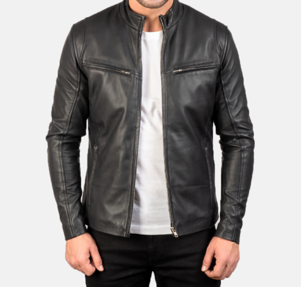 Men’s Ionic Black Leather Biker Jacket – Premium & Durable Design