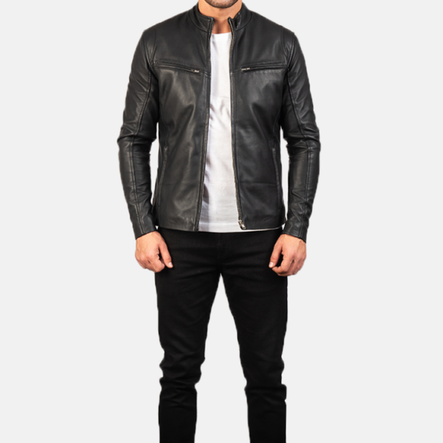 Men’s Ionic Black Leather Biker Jacket – Premium & Durable Design