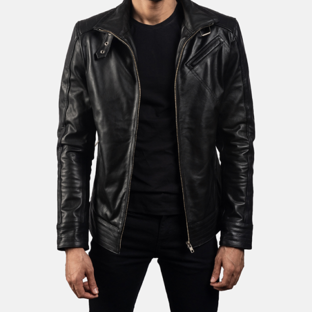 Men’s Legacy Black Leather Biker Jacket – Rugged and Durable