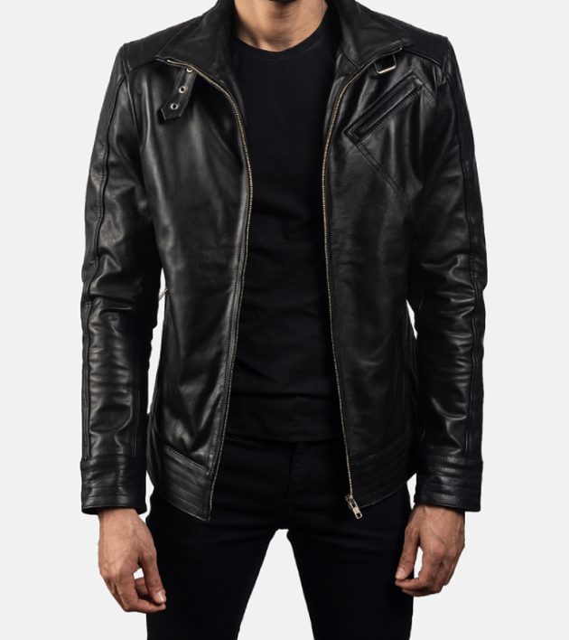 Men’s Legacy Black Leather Biker Jacket – Rugged and Durable