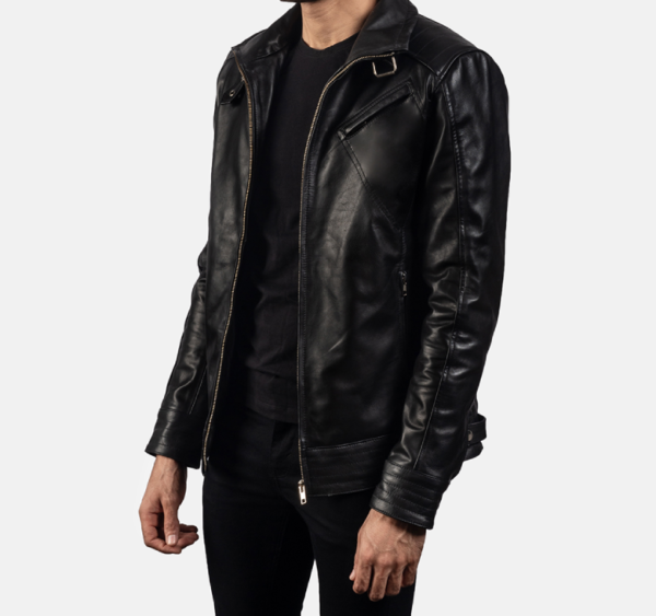 Men’s Legacy Black Leather Biker Jacket – Rugged and Durable