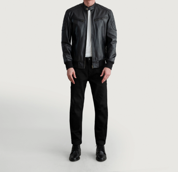 Men’s Sven Black Leather Bomber Jacket – Rugged & Durable