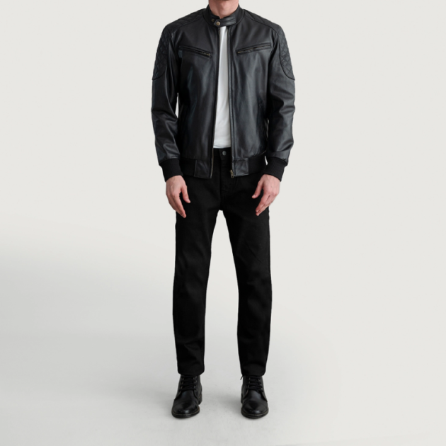 Men’s Sven Black Leather Bomber Jacket – Rugged & Durable