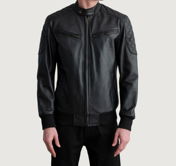 Men’s Sven Black Leather Bomber Jacket – Rugged & Durable