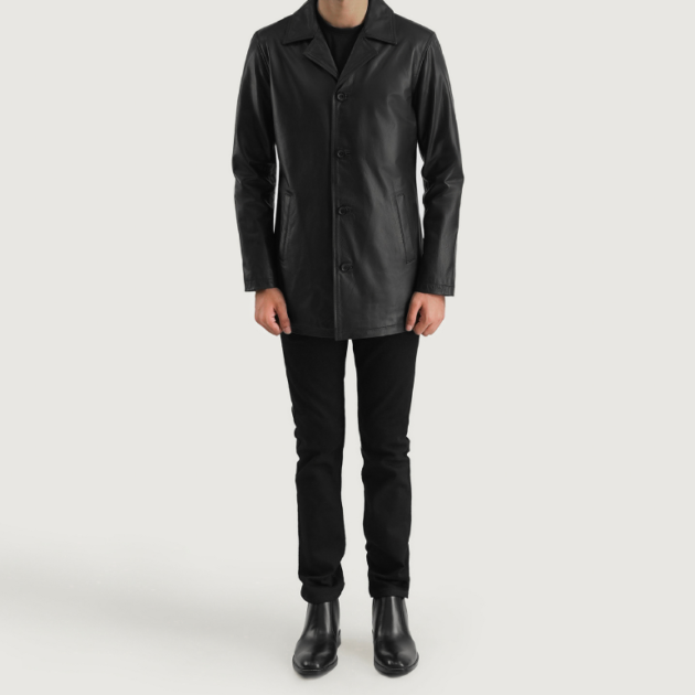 Midnight Slate Black Leather Coat